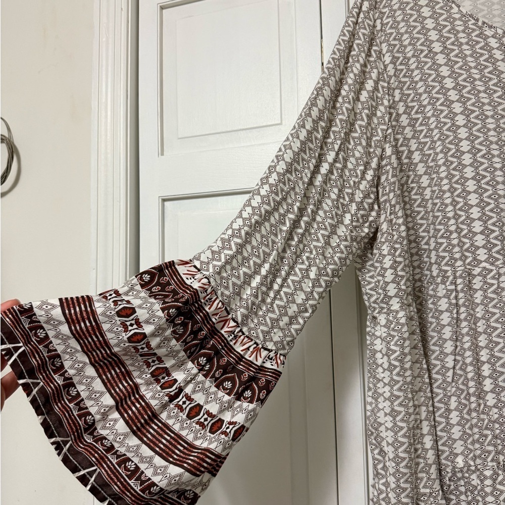 New Directions Geometric Tunic Cream Brown Lagenlook Boho Cottagecore Prairie 2X - Picture 2 of 9